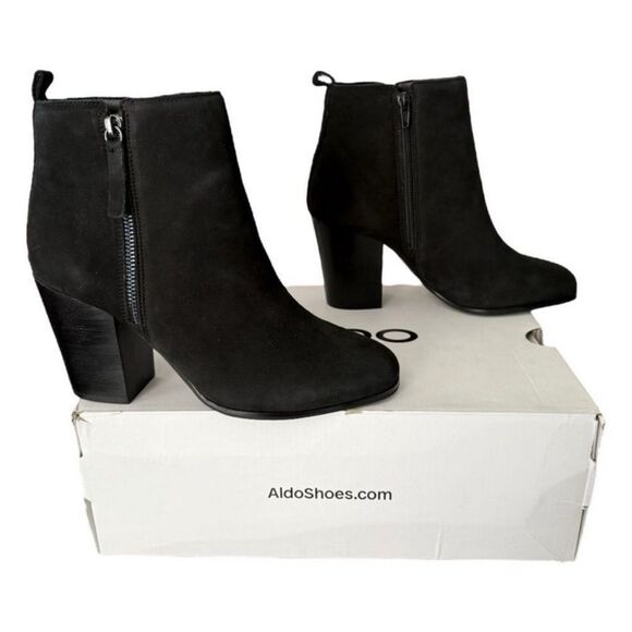Aldo Noemieflex Black Suede Chunky Block Heel Boots Women’s Size 9 - Picture 2 of 8